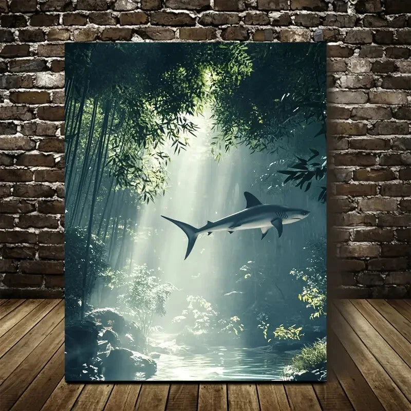 Beautiful Steampunk Shark Dance Painting 40x60cm Metal Print Ready to Hang