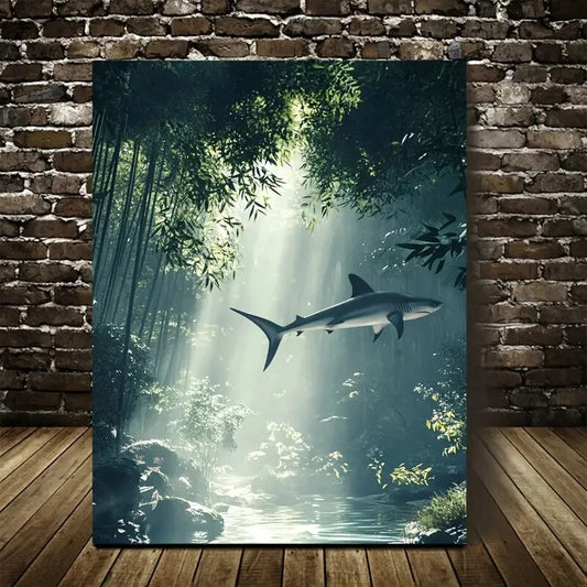 Beautiful Steampunk Shark Dance Painting 40x60cm Metal Print Ready to Hang
