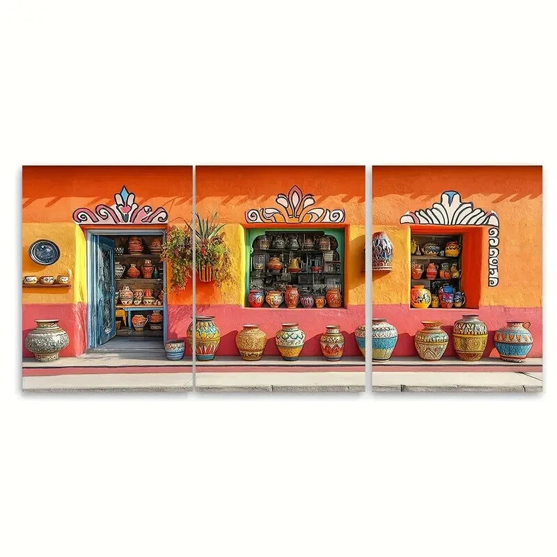 3pcs Mexican Talavera Pottery Mexican Shop Metal Print Ready to Hang Art