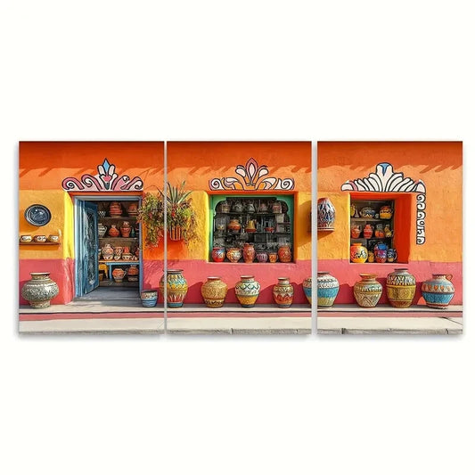 3pcs Mexican Talavera Pottery Mexican Shop Metal Print Ready to Hang Art