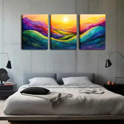 3pcs Abstract Mountain And Sunrise Wall Art Canvas Unframed - High Quality Print 100% Australian Made Wall Canvas