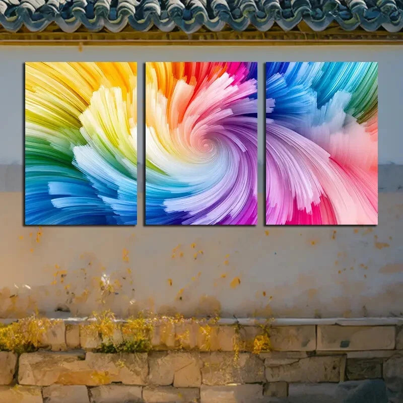 3pcs Vibrant Unique Spinning Patterns Illustration Metal Print Ready to Hang Art