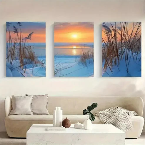 3pcs Wheat-Field-Sunset-Landscape Canvas Framed 60x90cm - High Quality Print 100% Australian Made Wall Canvas Ready to Hang