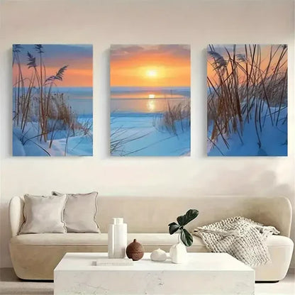 3pcs Wheat-Field-Sunset-Landscape Canvas Framed 60x90cm - High Quality Print 100% Australian Made Wall Canvas Ready to Hang