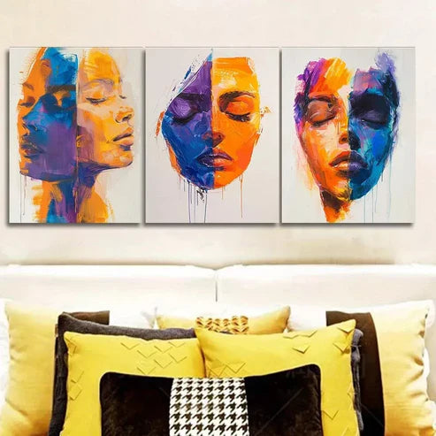 3pcs Abstract Face Colorful Wall Art Canvas Unframed - High Quality Print 100% Australian Made Wall Canvas