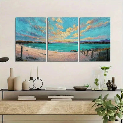 3pcs Impressionist Irish Beach Scene Paintings Metal Print Ready to Hang Art