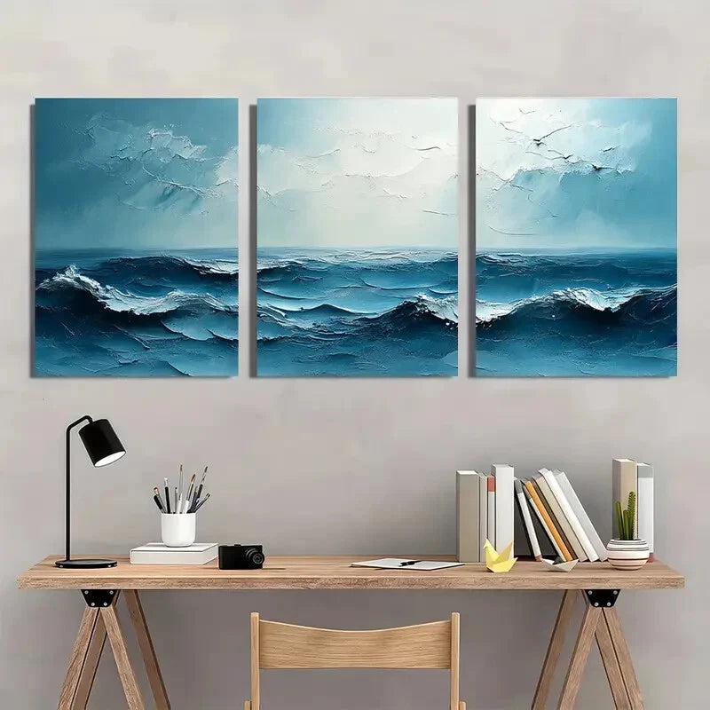 3pcs Abstract Ocean Waves Decorative Painting Metal Print Ready to Hang Art