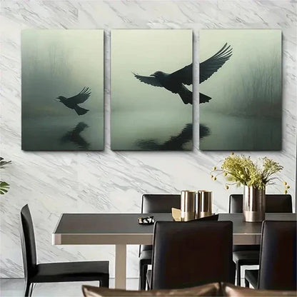 3pcs Serene Birds In Flight Reflective Perfect Wall Art Set Canvas Unframed - High Quality Print 100% Australian Made Wall Canvas