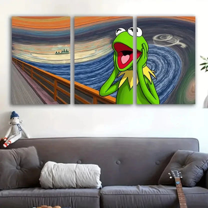 3pcs Abstract Frog Portraits Metal Print Ready to Hang Art