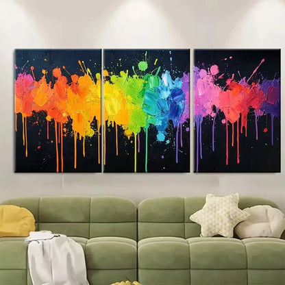 3pcs Rainbow Abstract Colorful Paint Splatters Metal Print Ready to Hang Art