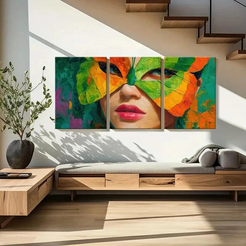 3pcs Artistic Mask Vibrant Colors Abstract Design Metal Print Ready to Hang Art