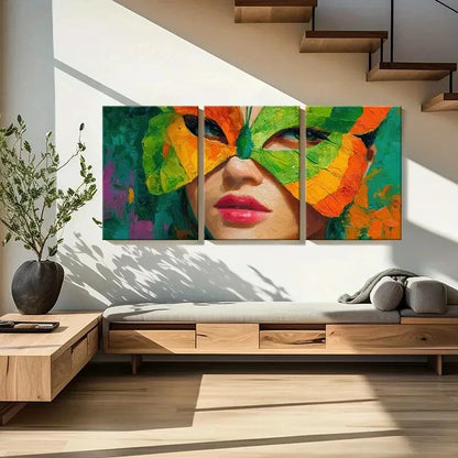 3pcs Artistic Mask Vibrant Colors Abstract Design Metal Print Ready to Hang Art