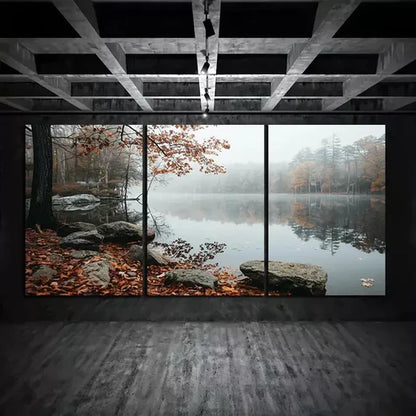3pcs Beautiful Lake in Autumn Trees & Forest Canvas Framed 60x90cm - High Quality Print 100% Australian Made Wall Canvas Ready to Hang