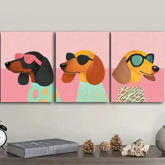 3pcs Dog Glasses & Stylish Outfits Perfect Wall Art Set Canvas Framed 40x60cm - High Quality Print 100% Australian Made Wall Canvas Ready to Hang