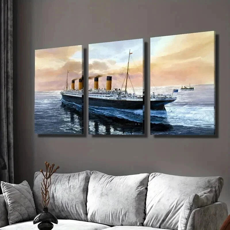 3pcs Classic Modern Cruise Ship on the Sea Wall Art Set Canvas Framed 40x60cm - High Quality Print 100% Australian Made Wall Canvas Ready to Hang