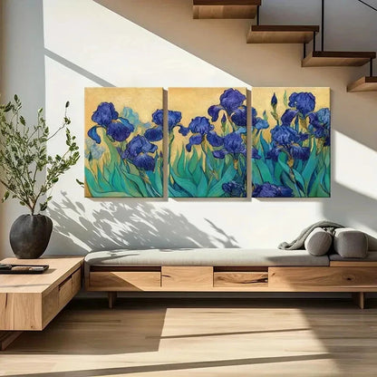 3pcs Artistic Blue Iris Flowers Abstract Painting Metal Print Ready to Hang Art