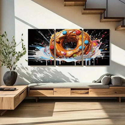 3pcs Creative Donut Art Colorful Splash Abstract Metal Print Ready to Hang Art