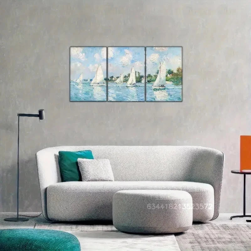 3pcs Vintage Style Seascape Lake Painting Metal Print Ready to Hang Art