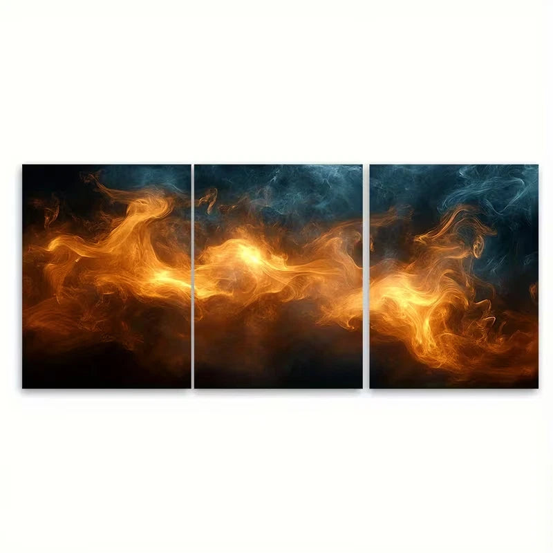 3pcs Abstract Brown Smoke Metal Print Ready to Hang Art
