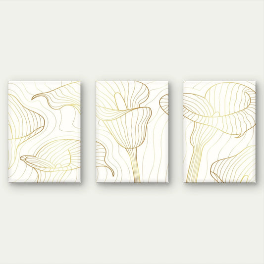 3pcs Minimalist Gold and White Lily Line Art Wall Art Set Canvas Framed 40x60cm - High Quality Print 100% Australian Made Wall Canvas Ready to Hang