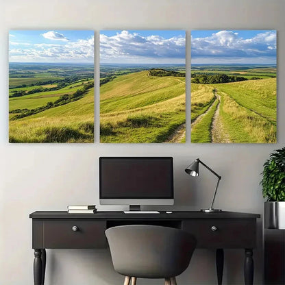 3pcs Kent Downs AONB Illustration Wall Art Set Canvas Framed 50x70cm - High Quality Print 100% Australian Made Wall Canvas Ready to Hang