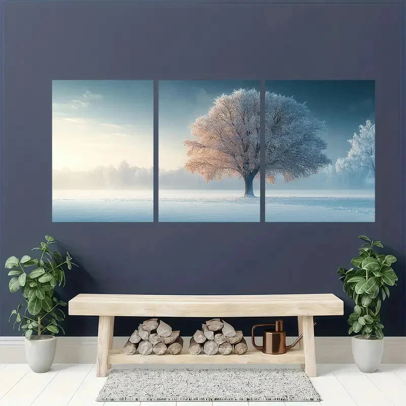3pcs Winter Tree Art Serene Snowy Landscape Metal Print Ready to Hang Art