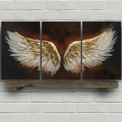 3pcs Platinum Angel Wings Print Oil Painting Metal Print Ready to Hang Art