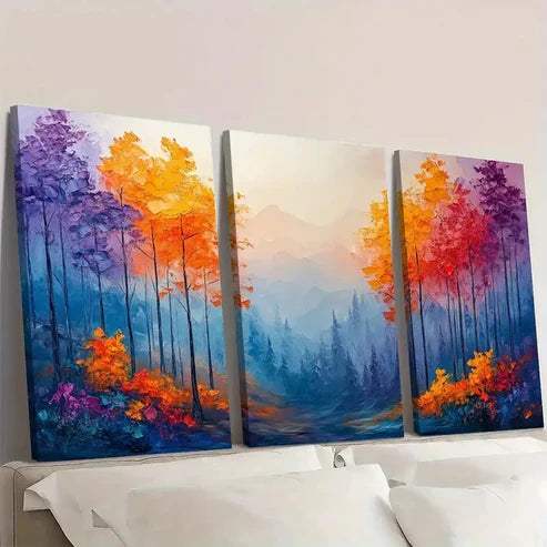 3pcs Abstract Forest Colorful CF Wall Art Set Canvas Unframed - High Quality Print 100% Australian Made Wall Canvas