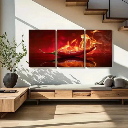 3pcs Vibrant Burning Chili Pepper Wall Art Set Canvas Framed 40x60cm - High Quality Print 100% Australian Made Wall Canvas Ready to Hang