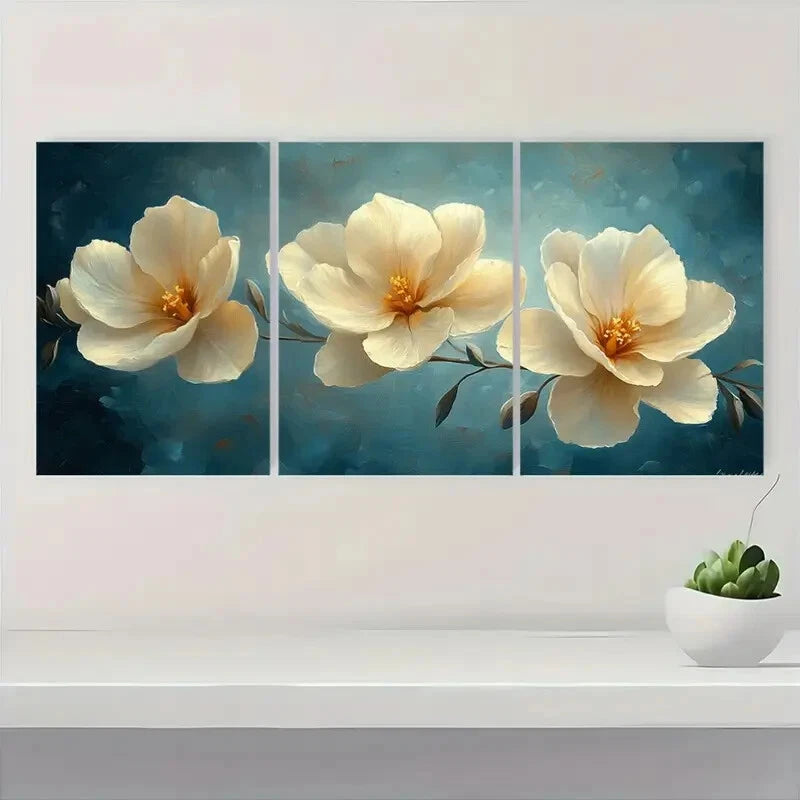 3pcs Elegant White Freesia Flower Art Prints Metal Print Ready to Hang Art