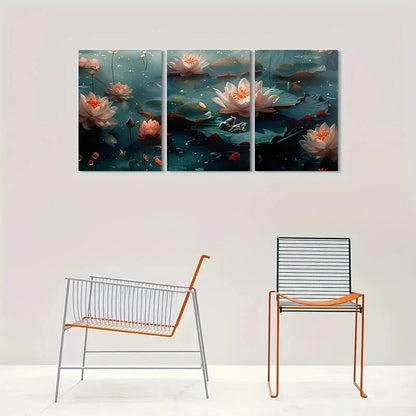 3pcs Nature Scene with Vibrant Water Lilies Serene Metal Print Ready to Hang Art