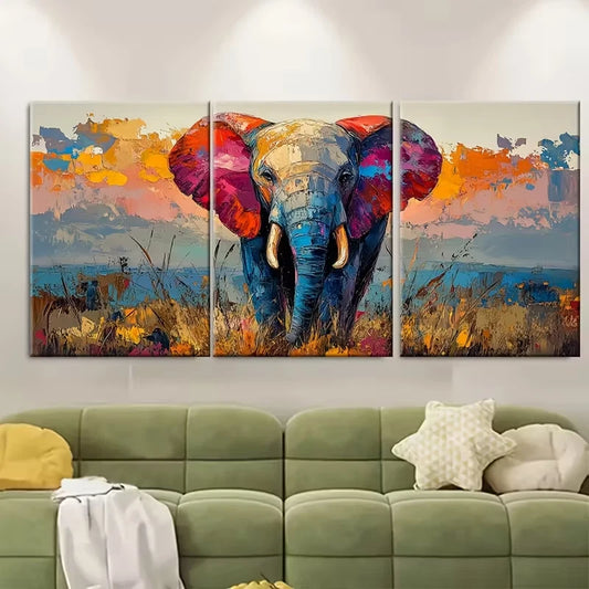 3pcs Abstract Travelling Elephant Metal Print Ready to Hang Art