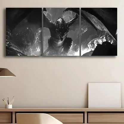3pcs Black Dragon Wings Painting Metal Print Ready to Hang Art