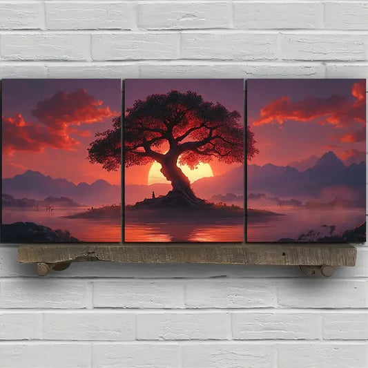 3pcs Tree on the Island Mural Metal Print Ready to Hang Art