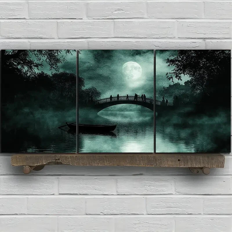 3pcs Bridges And Scenery On The Water Metal Print Ready to Hang Art