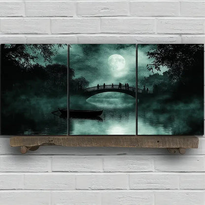 3pcs Bridges And Scenery On The Water Metal Print Ready to Hang Art