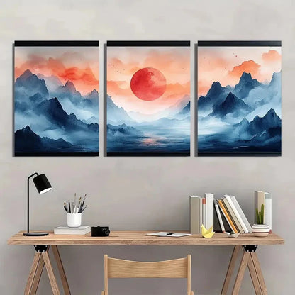 3pcs Abstract Landscape Illustration Watercolor Metal Print Ready to Hang Art
