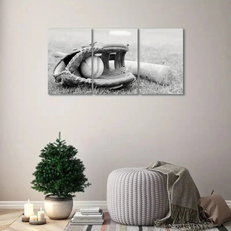 3pcs Black and White Sports Themed Ball Metal Print Ready to Hang Art