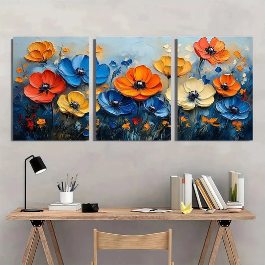 3pcs Vibrant Floral Modern Abstract Wall Art Set Canvas Framed 50x70cm - High Quality Print 100% Australian Made Wall Canvas Ready to Hang