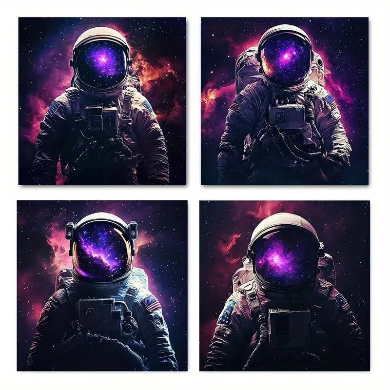 4pcsCosmic Helmet Design with Purple & BlueWall Art Canvas Framed