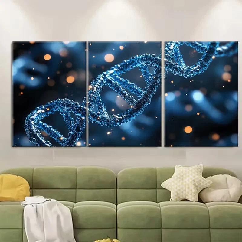3pcs Blue DNA Molecules Science Metal Print Ready to Hang Art