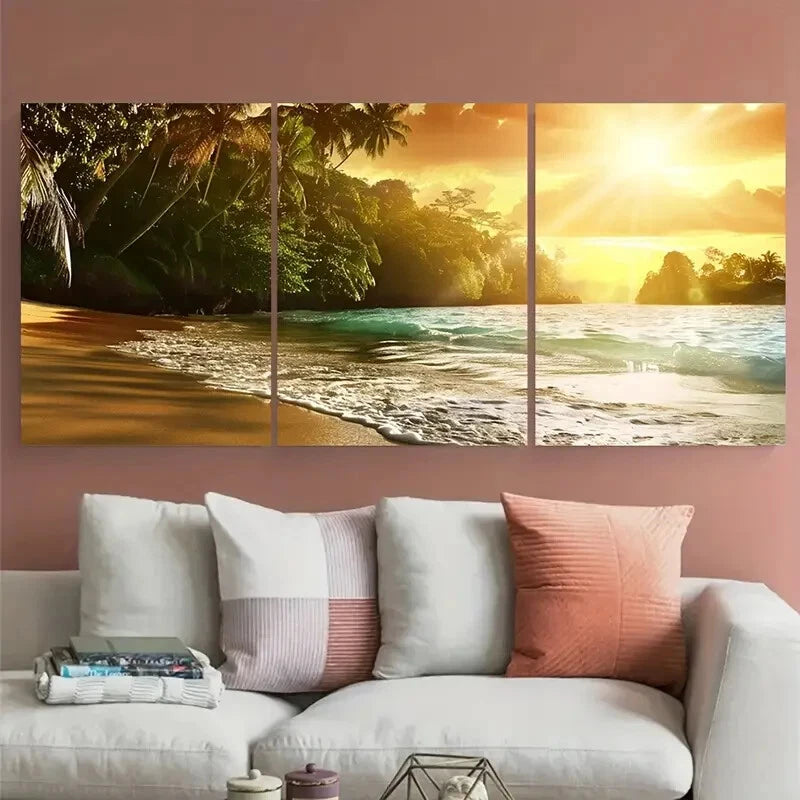3pcs Vibrant Beautiful Beach Sunset Tropical Metal Print Ready to Hang Art