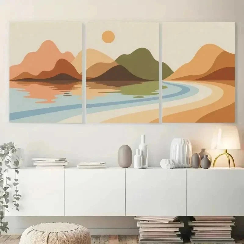 3pcs Mountains, Lake, Sun Canvas   Wall Art Set Canvas Framed 60x90cm - High Quality Print 100% Australian Made Wall Canvas Ready to Hang