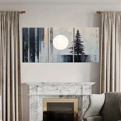 3pcs Abstract Moonlight Pine Tree Landscape Metal Print Ready to Hang Art