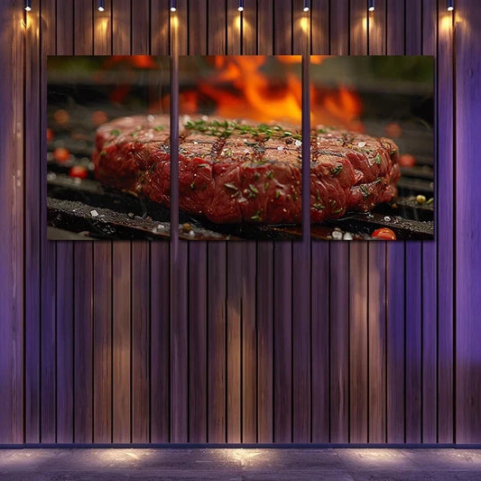 3pcs Delicious Grilled Steak Metal Print Ready to Hang Art