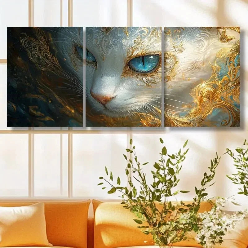 3pcs White Cat Stunning Blue Eyes Metal Print Ready to Hang Art