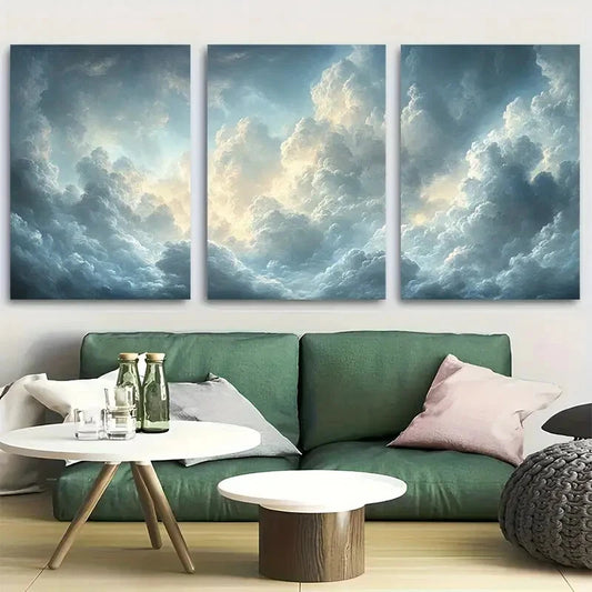 3pcs Big Cloudy Sky Moody Design Metal Print Ready to Hang Art