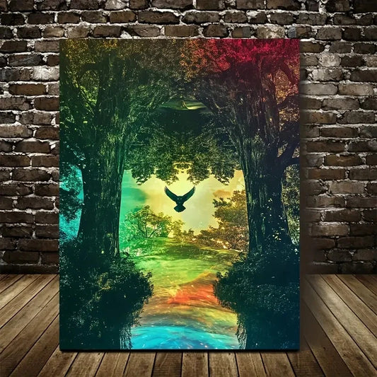 Lush Green Meadow with Rainbow Reflections 40x60cm Metal Print Ready to Hang