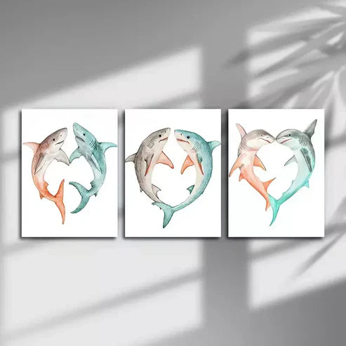 3pcs Artistic Shark Canvas Framed 60x90cm - High Quality Print 100% Australian Made Wall Canvas Ready to Hang