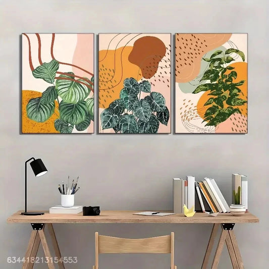 3pcs Abstract Lines and Plants Art Decoration Metal Print Ready to Hang Art